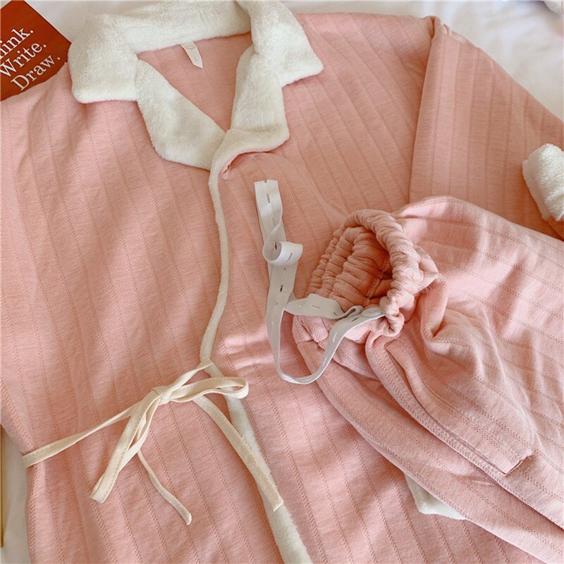 Ropa de maternidad, traje de tirantes, Top de lactancia, ropa de dormir cálida, pantalones ajustables de cintura interna, pijamas de algodón posparto