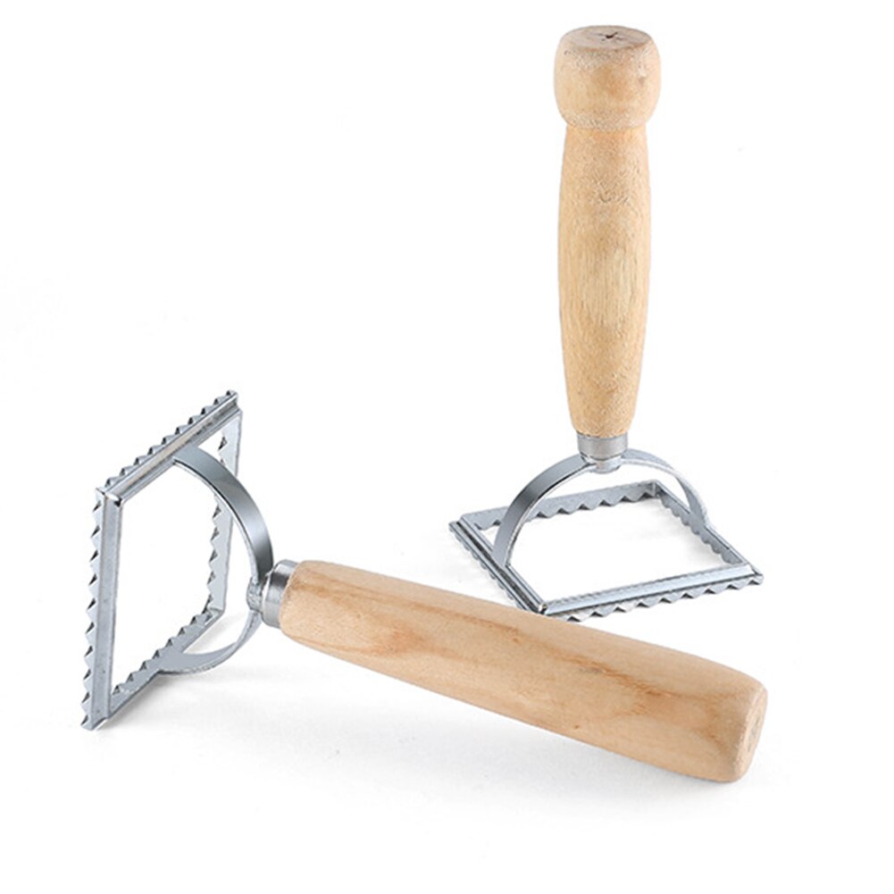 Gadgets Tool Square Mold Kitchen Portable Pasta Cutter Ravioli Stamp Dumplings Maker Bakeware Pastry Wooden Handle Fluted Edge