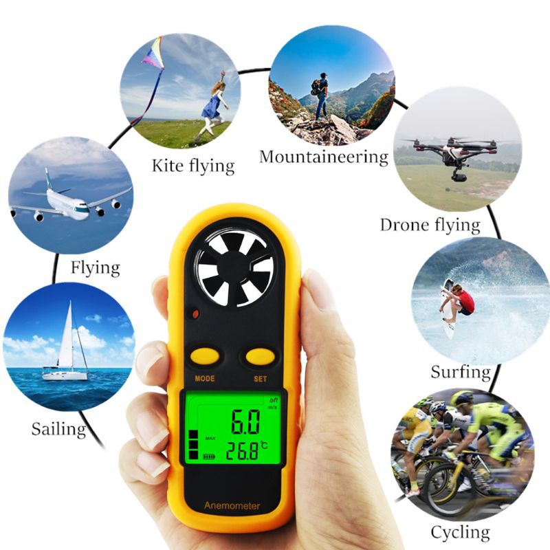 Digital vindmätare 0-30m/ s lufthastighetsmätare temperaturprovare anemometromätare med lcd-bakgrundsbelysning