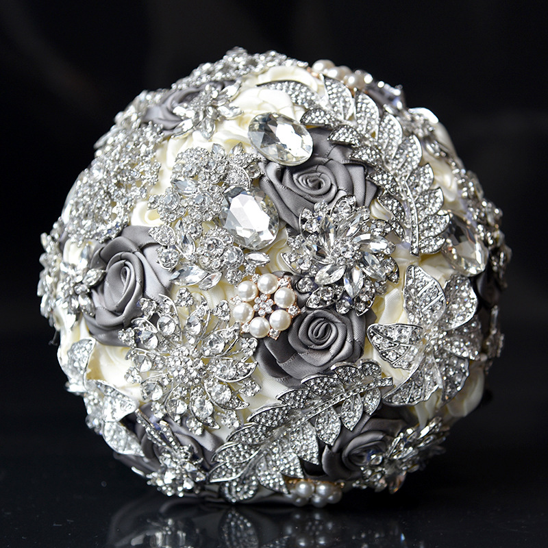 AYiCuthia 1Piece Custom Ivory Bridal Wedding Bouquets Stunning Pearls Beaded Crystal Wedding Bouquets S19
