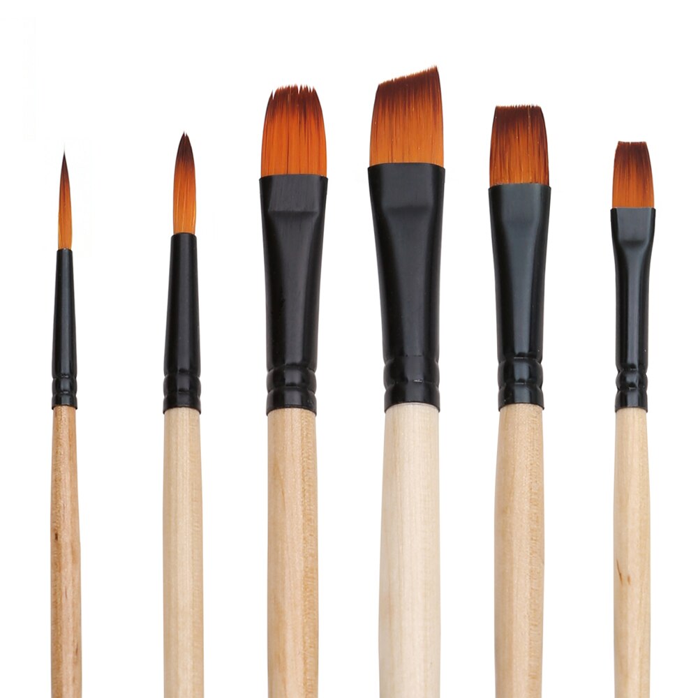 Dainayw-Juego de 6 pinceles para pintar con acuarela Gouache, diferentes formas, punta redonda, pelo de nailon, conjunto de pinceles de pintura, suministros de arte