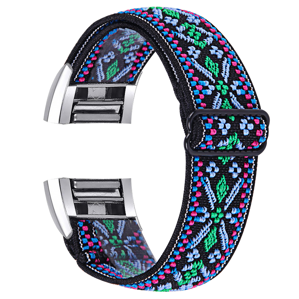Weiches Nylonband für Fitbit Charge 2, Sport, gewebt, elastisch, dehnbar, Solo-Uhrenarmband, Schlaufe für Fitbit Charge 2 Ersatz: Schwarz grau