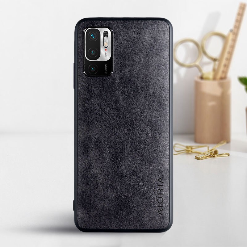 Telefoon Case Voor Xiaomi Poco M3 Pro 5G Coque Luxe Vintage Leather Skin Covers Voor Xiaomi Poco M3 Pro 5G Case Funda Capa: black