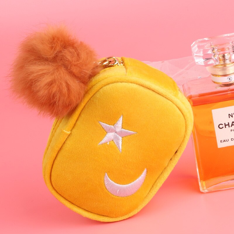 Dziewczyny monety kiesy jednolity kolor wykwintne haftowane gwiazdy zamek błyskawiczny kosmetyki szminka monety kiesy pluszowy wisiorek przenośne monety kiesy: żółty