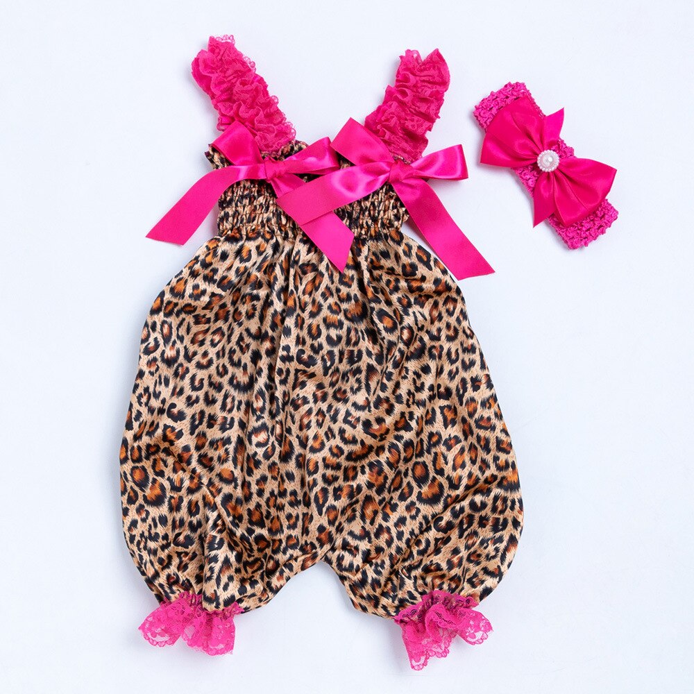 Mono con diadema para niños, sin mangas con estampado de puntos pelele/Flores/leopardo para niñas, con correa elástica para el hombro + tocado: Castaño / 12 meses