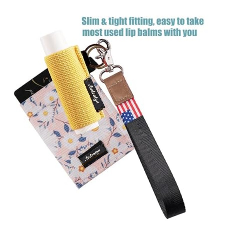 Soporte para bálsamo labial, llavero con Clip en funda para lápiz labial, funda para lápiz labial, llavero elástico de punto ajustado para bálsamo labial