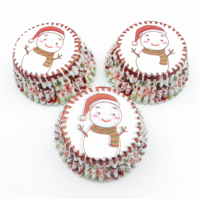 100Pcs/Lot Christmas snowman cupcake baking cups cupcake liners paper cake tray mold cake decorating tools