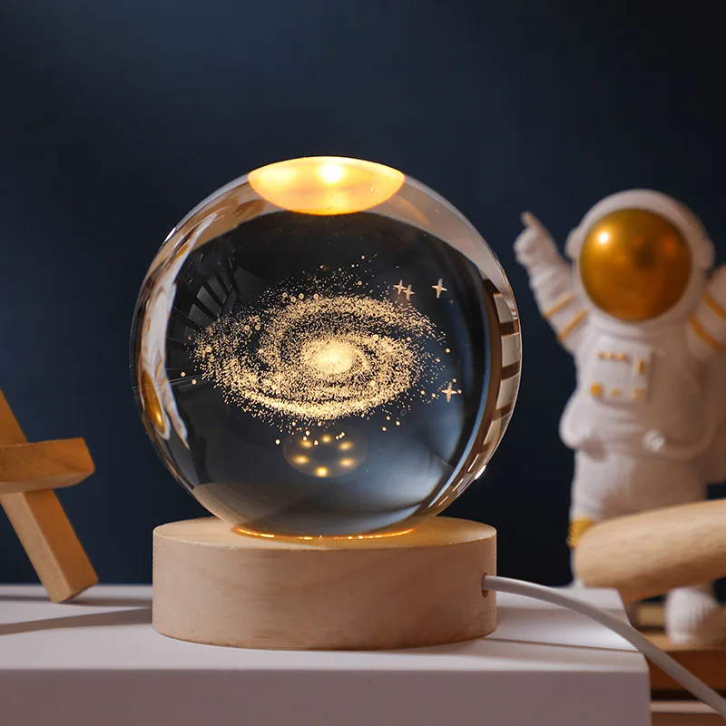 Bola de cristal de Luna 3D, sistema Solar de galaxia astronómica, bolas luminosas de Saturno, globo de cristal de nieve, luz nocturna, decoración de escritorio para el hogar: Verde oscuro