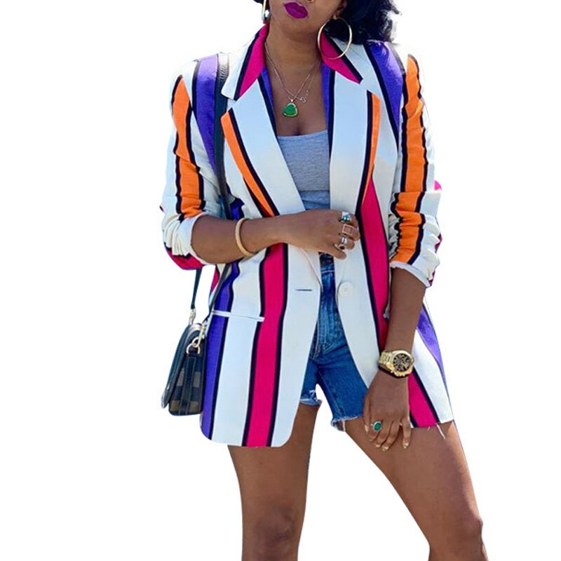 Blazers a rayas para mujer, chaquetas de manga larga para otoño, Tops elegantes de trabajo, trajes de negocios con botones, abrigos deportivos, ropa de calle