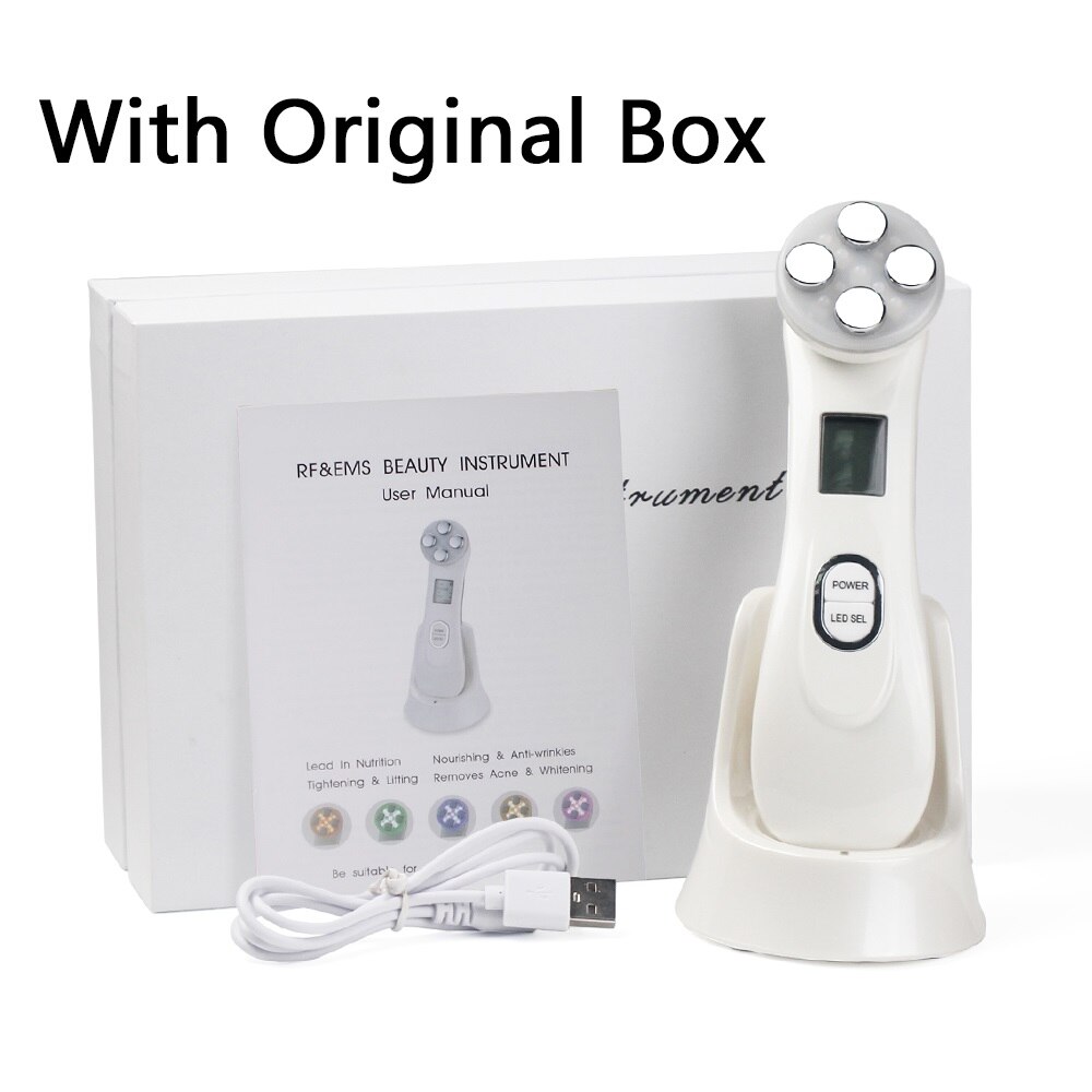 5in1 RF &Ampere; ems Radio Mesotherapie Elektroporation Gesicht Schönheit Stift Radio Frequenz LED Photon Gesicht Haut Verjüngung Entferner Falten: Weiß Original Kasten
