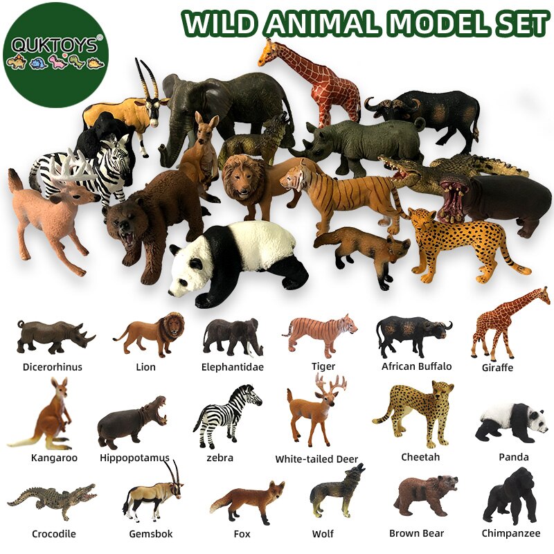 20PCS Wild Jungle Zoo Animal Models Plastic Action Figures Target Panda Lion Collection Model Doll Educational toy for children