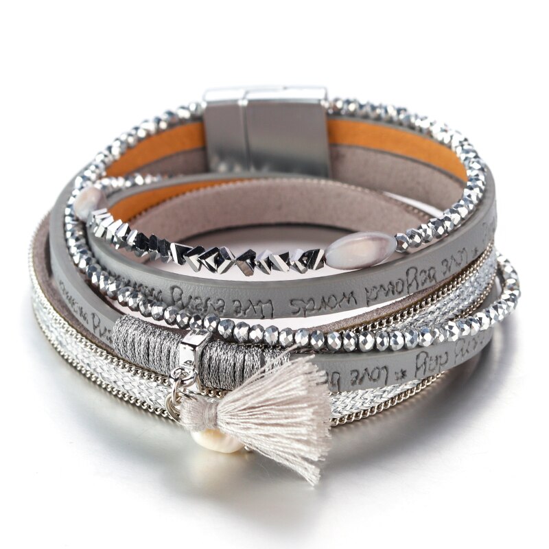 Flashbuy Multilayer Leather Bracelets For Women Peace Symbol Magnetic Multilayer Wide Bracelet Charm Female Jewelry Accessories