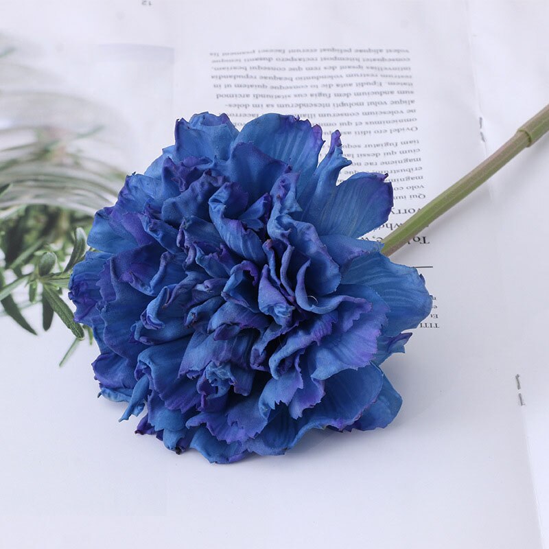 Flor Artificial de clavel Real, flores verdes con arreglo de flores para boda, accesorios para decoración del hogar, jarrón de flores: blue