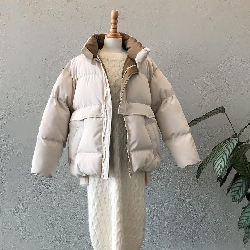 Vinterjakke kvinner streetwear polyester glidelås rett 3 ensfarget polstret frakk varm femme parkas svart dameklær: beige / L