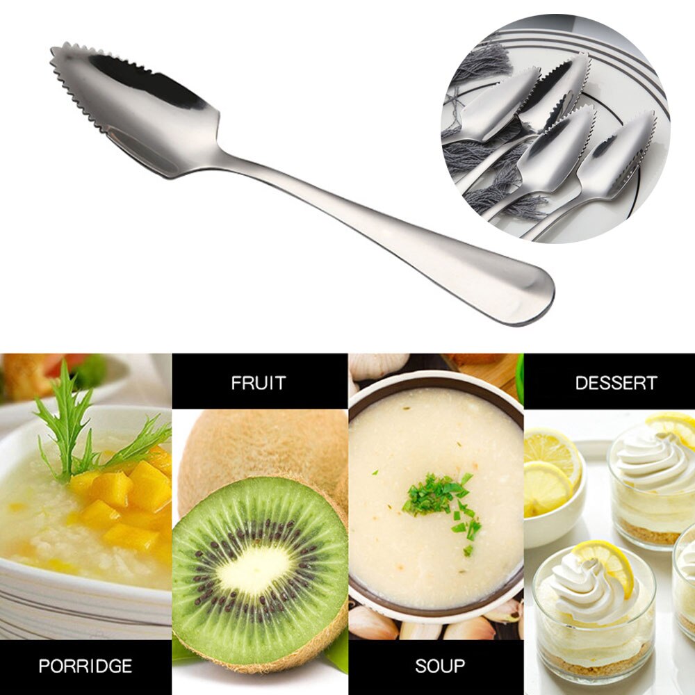 4pc grapefruktskedar tjockt rostfritt stål kaffe omrörning dessert tesked räfflade kant frukt och grönsaker köksredskap