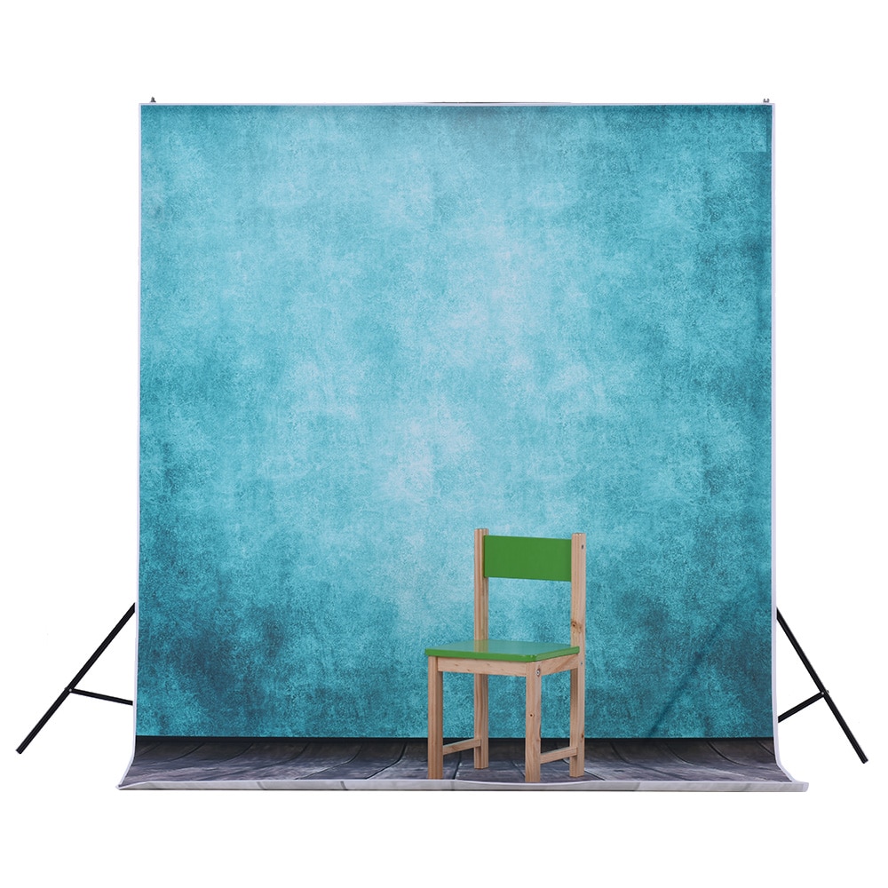 1.5 * 3m/4.9 * 9.8ft Video Studio Photo Backdrop Background Blue Classic Wall Wooden Floor Pattern for Portrait Photography