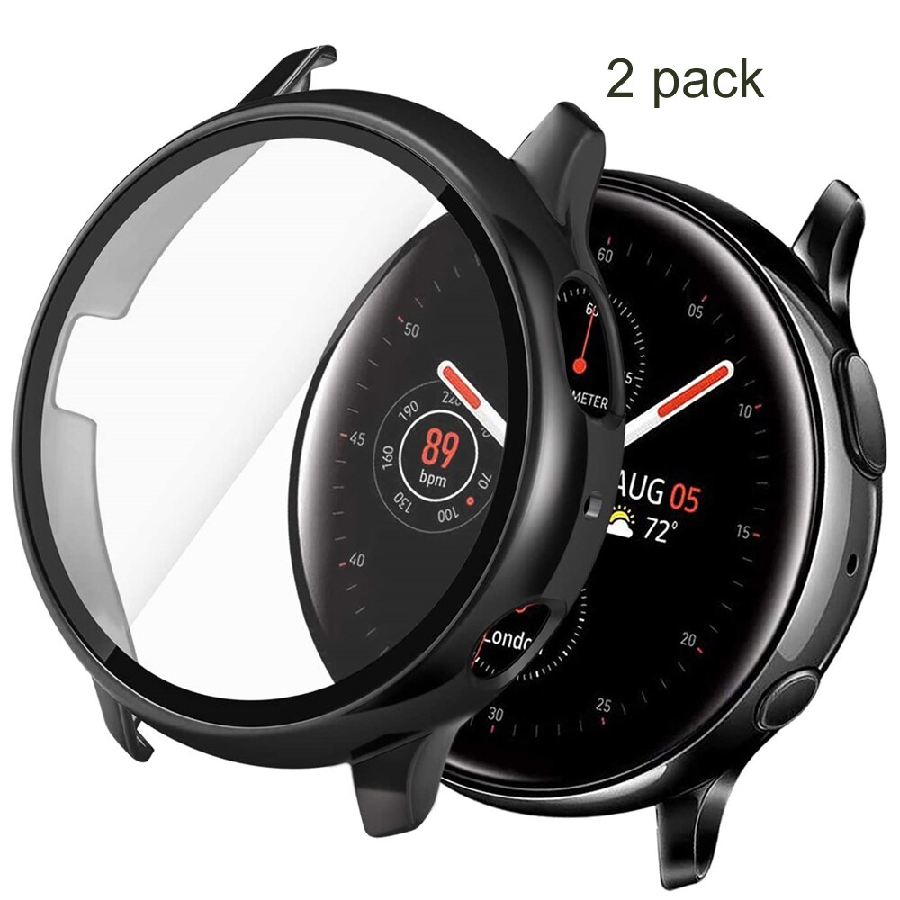 for samsung galaxy watch active 2 case 44mm 40mm with Tempered Glass Screen Protector film Full Protective Hard Cover Bumper: 2pack black / 40mm