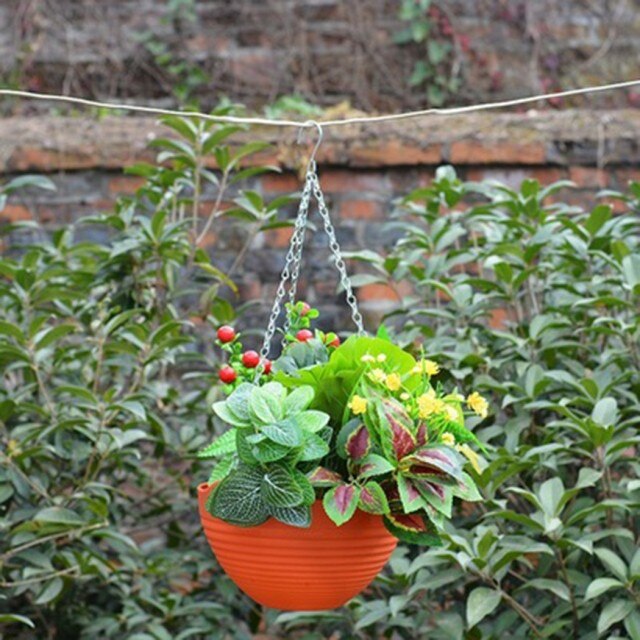 Hanging Chain Flower Pot Plastic Planter Basket Home Garden Decor Basket Plant Hang Plant Flower Pot Hanger Outdoor Hanging: orange