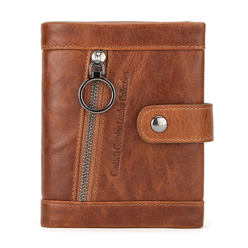 Genuine Leather Women Wallets Short Coin Purse Red Wallet Leather Rfid Card Holder Purse Zipper Female Coin Wallet Men: Brown