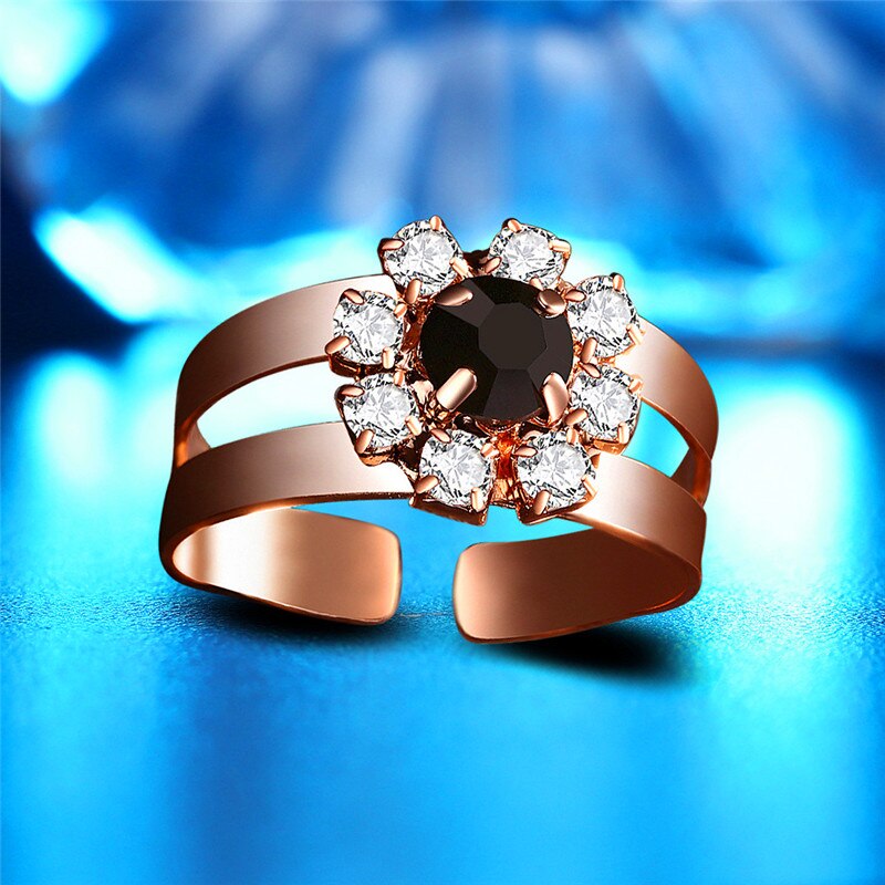 Trendy Vrouwelijke Zwarte Kristal Sieraden Set Charm Rose Gold Kleur Clip Oorbellen Voor Vrouwen Punk Ronde Zirkoon Bruiloft Collier