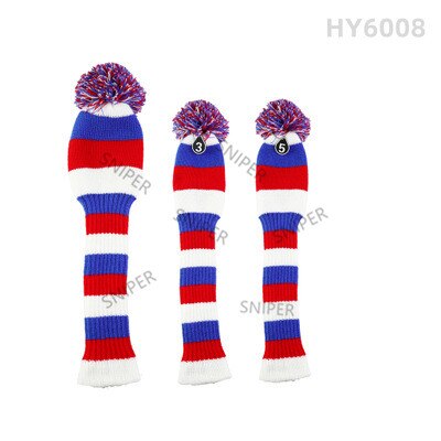 Golf Hout Club Cover #1/#3/#5 Driver/Fairway Hoofd Covers Pom Pom Gebreide lange-Hals Sok Stijl Golf Headcovers: 3pcs blue-white red
