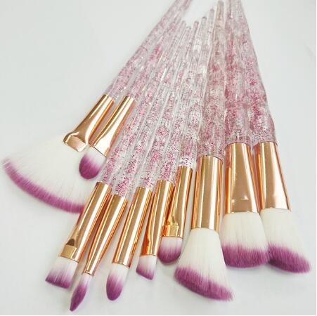 Dighealth – ensemble de pinceaux de maquillage licorne, lot de 10 pièces, professionnels, poignée en spirale, cristal, poudre de fond de teint, outils cosmétiques: Crystal Purple