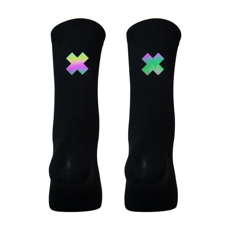 1 para kolorowe odblaskowe skarpety rowerowe sporty rowerowe oddychające szybkie suche Knitting Mid-tube wiosna letnie skarpetki damskie i męskie: BLACK12