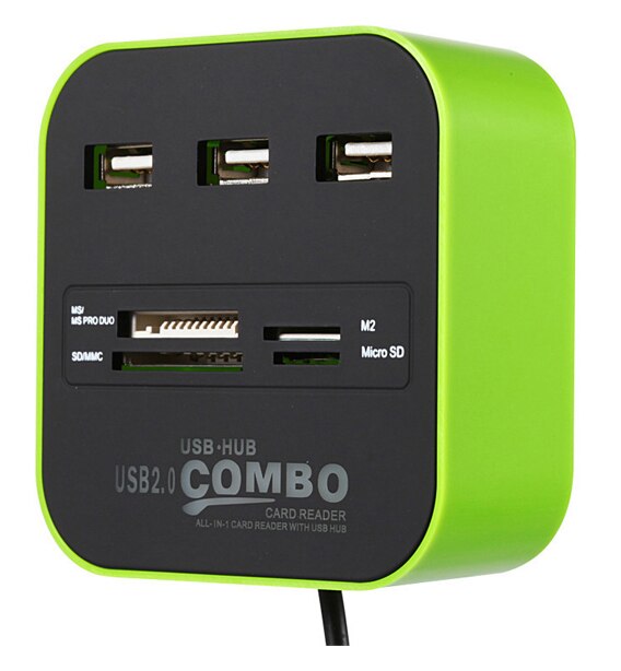 Twobro USB Hub 2.0 3 Ports TF Micro SD Card Reader Slot USB Combo Multi All In One USB Splitter Cables For Laptop Macbook: Green