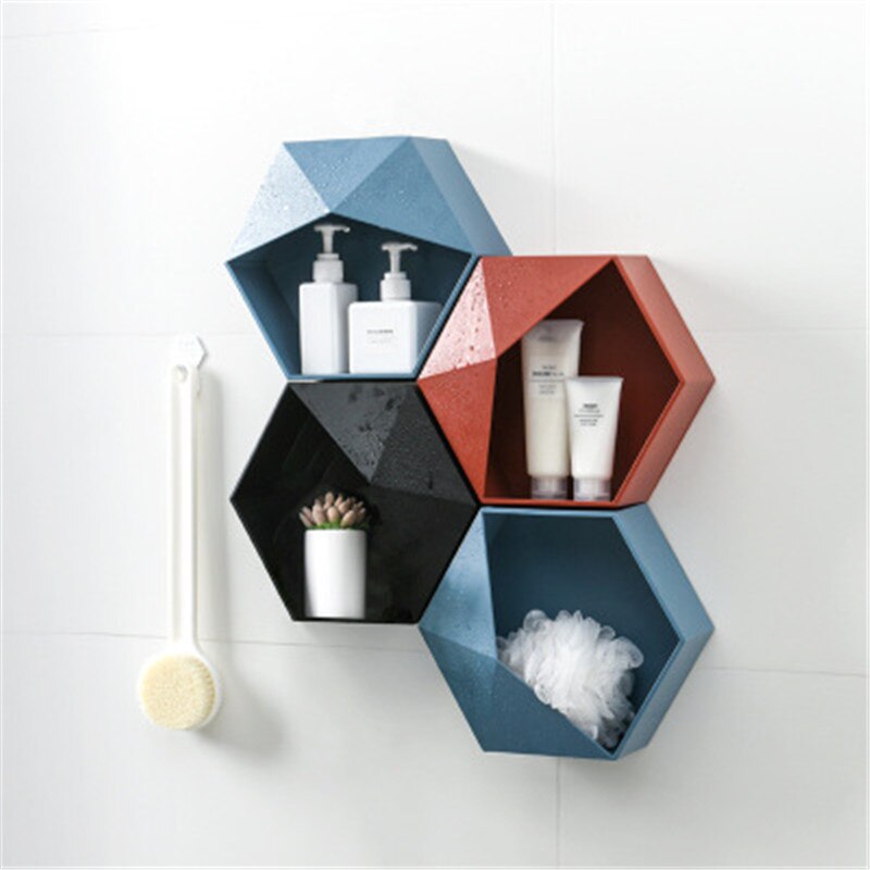 Wall combination storage box Hexagonal geometric rack bathroom ornament living room bedroom bookshelf home decoration