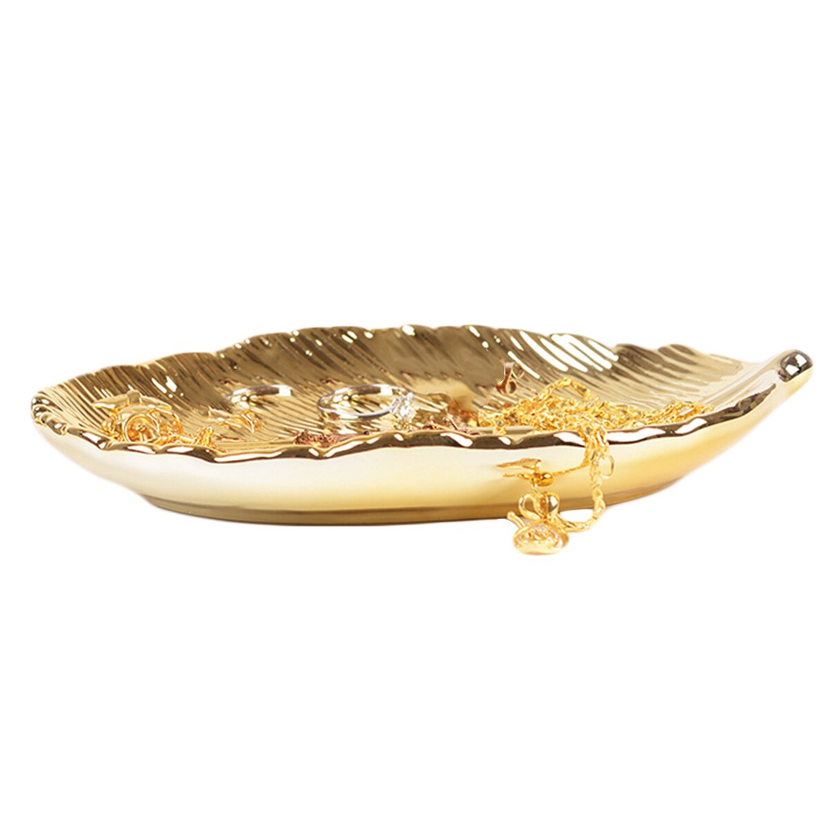 2 pz Vassoio di Gioielli Foglia D'oro in Ceramica Fatti A Mano Della Decorazione Della Casa Della Collana dell'organizzatore Dei Monili del Piatto per Vestirsi Tavolo Del desktop