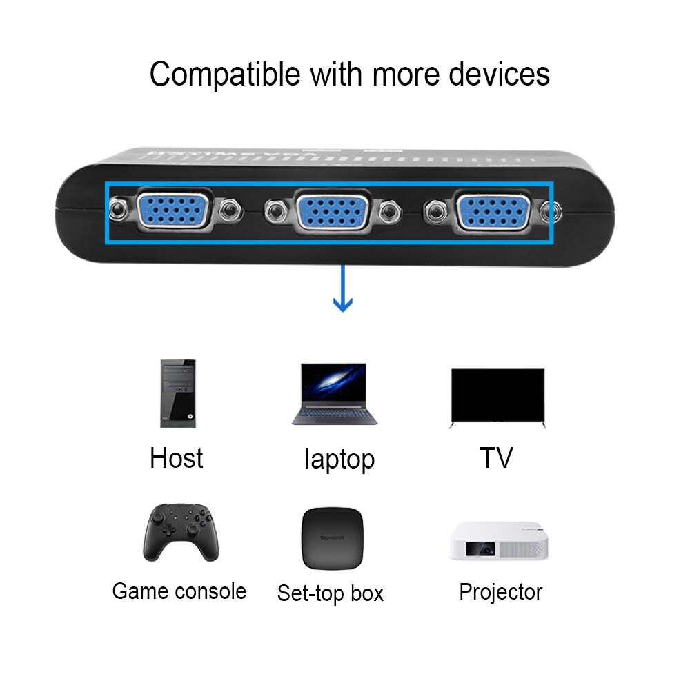 Kebidumei-Mini Selector VGA de 2 puertos, interruptor de selección para compartir Manual VGA/SVGA, 2 en 1, caja para LCD, PC y ordenador portátil