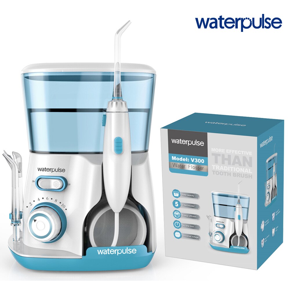 Waterpulse V300 Electric Oral Irrigator For Teeth Clean Dental Water Flosser 10-stage water pressure adjustment 5 Jets Set: Green / UK