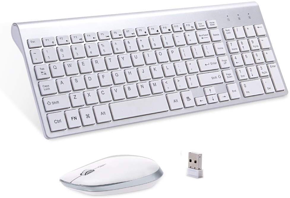 Wireless keyboard and mouse set ergonomic silent keyboard USB interface for Android Apple TV MAC: Silver