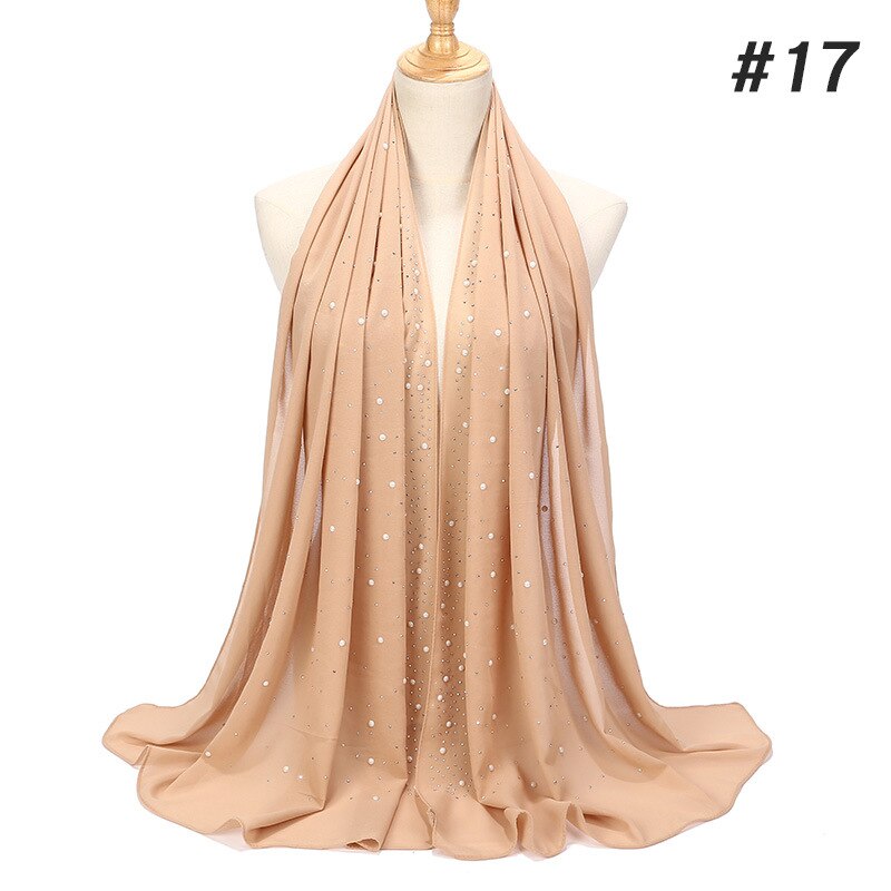 Maleisië vrouwen Bellen Chiffon Sjaal Met diamant studs Parels sjaal vlakte hijab sjaals Wraps effen kleur moslim hijab sjaal: 17