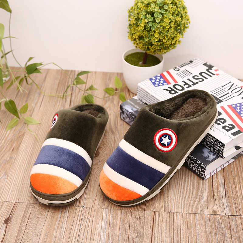 Messieurs pantoufles en peluche grande taille 39-44 homme intérieur pantoufles hiver chaussures adulte solide couleur mixte mâle slippersKS231: Navy green / 8.5