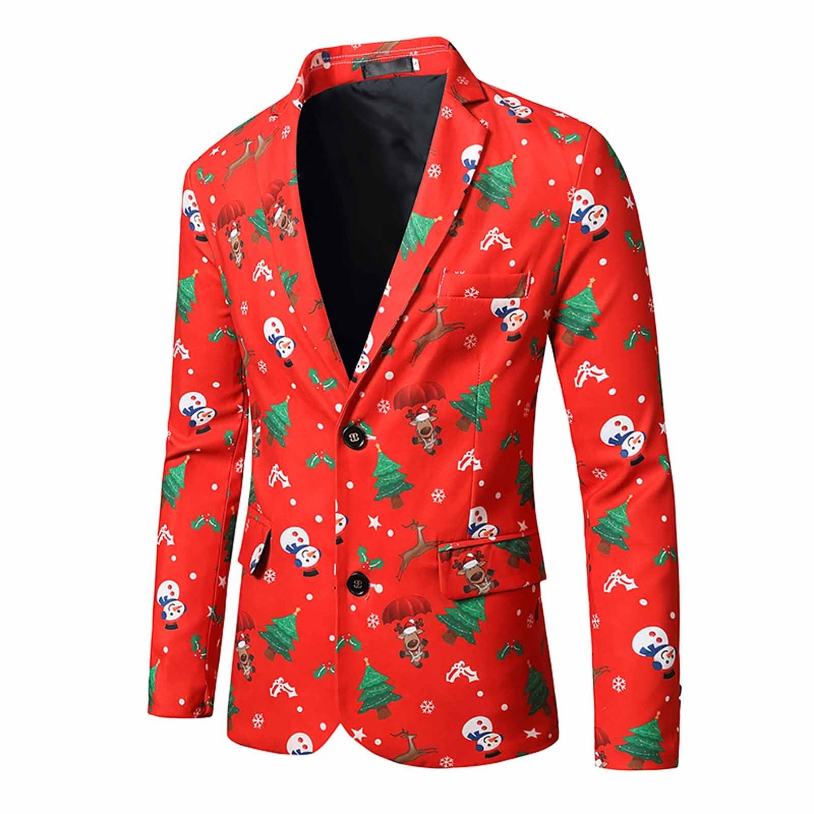 Fahion Men's Coat Christmas Suit Jacket Matching Novelty Snowmen Adults Xmas Fancy Dress Male Men Suit top Overcoat