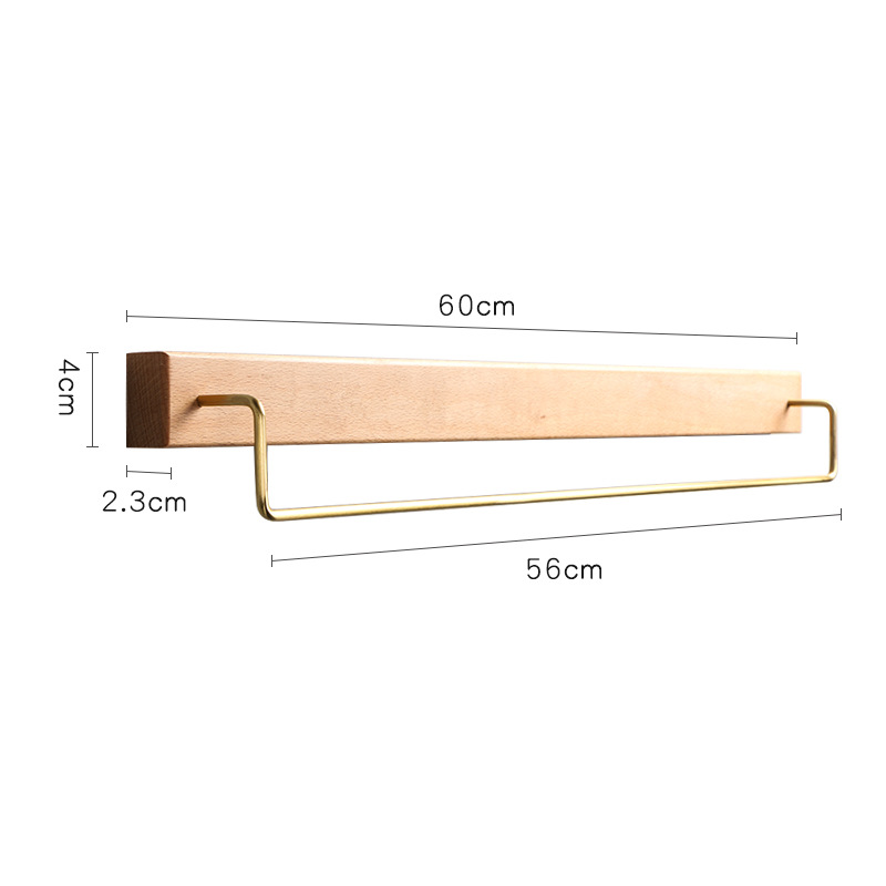 60CM Black Walnut Wood Towel Rack Wall Mounted Retro Towel Bar Wooden Holder Brass Towel Rail Brass Hooks for Bathroom Kitchen: WHITE
