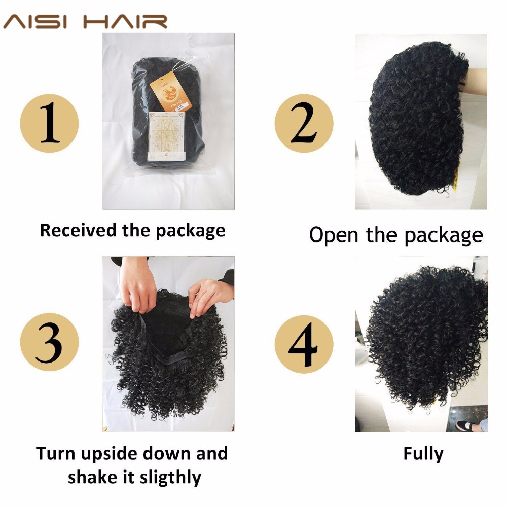 I's a wig Afro Kinky Curly Wig Short Black Synthetic Wigs with Bangs for Black Women Brown Natural Afro High Temperature Hair