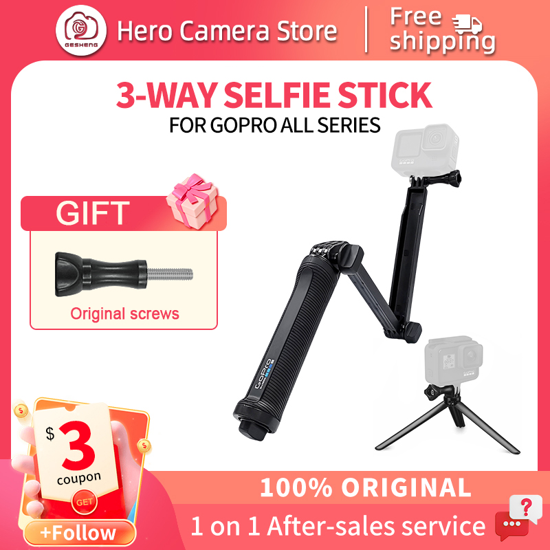 GoPro 3-Way HERO 12, 11, 10, 9, 8, 7, 6 MAX, cámara de acción, accesorios originales, palo de Selfie impermeable, trípode Go Pro, agarre de mano flotante