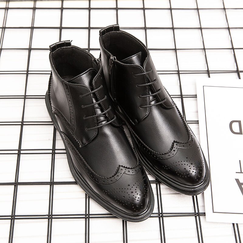 Italiensk klassisk læder mænd støvler formelle vinter varme mokkasiner homme stor størrelse retro støvle brogue oxford sko til mænd