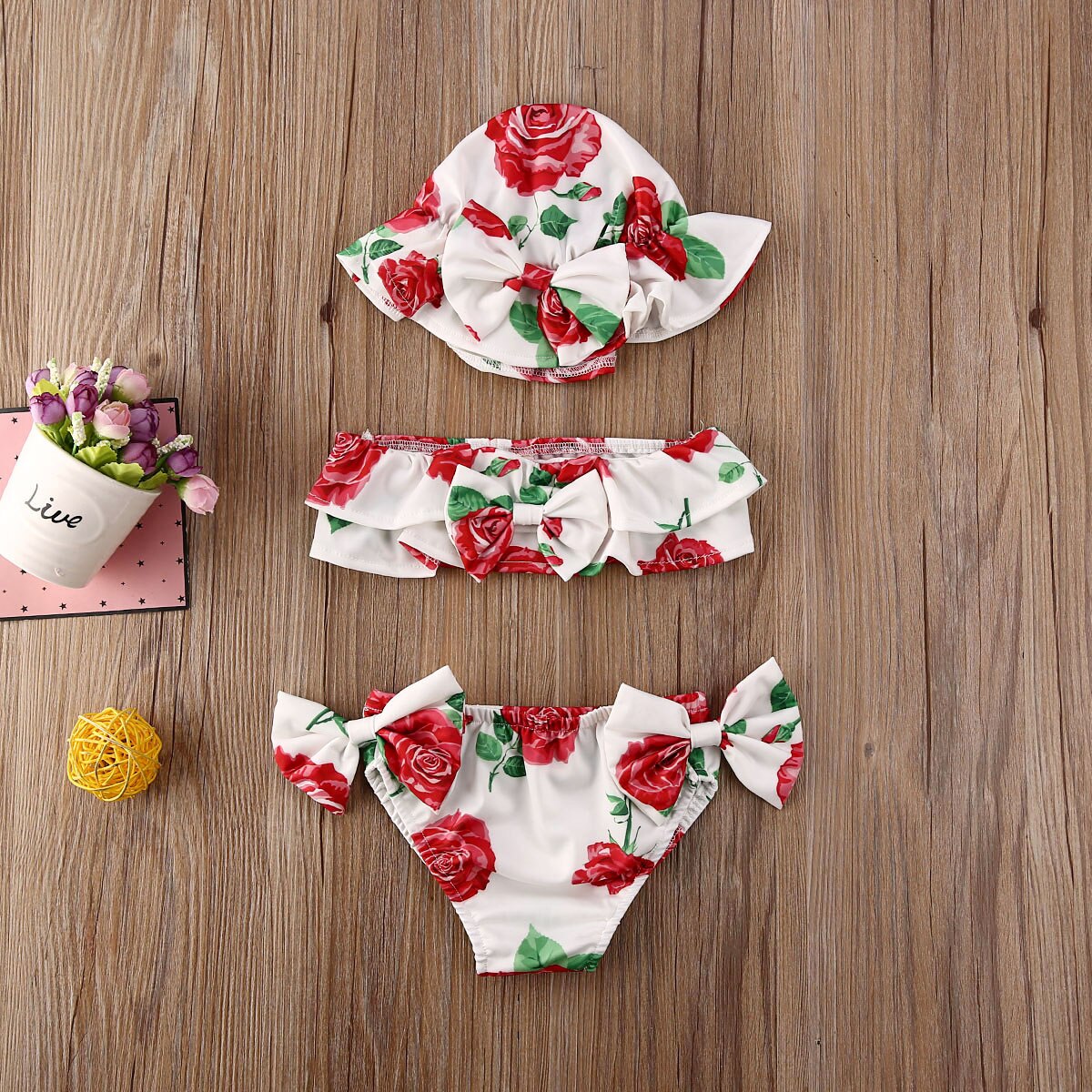Newborn Baby Girls Summer 3Pcs Bikini Set Swimsuit Cute Floral Print Toddler Babies Kids Swimwear Bathing Suit Tankini Bikini