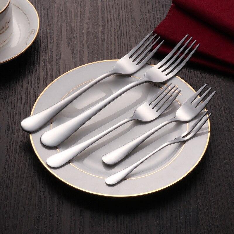 6pcs Dinner Fork Stainless Steel Dessert Fruit Forks Cake Salad Fork set Silver Dinnerware Kitchen Cutlery Silverware 5 size