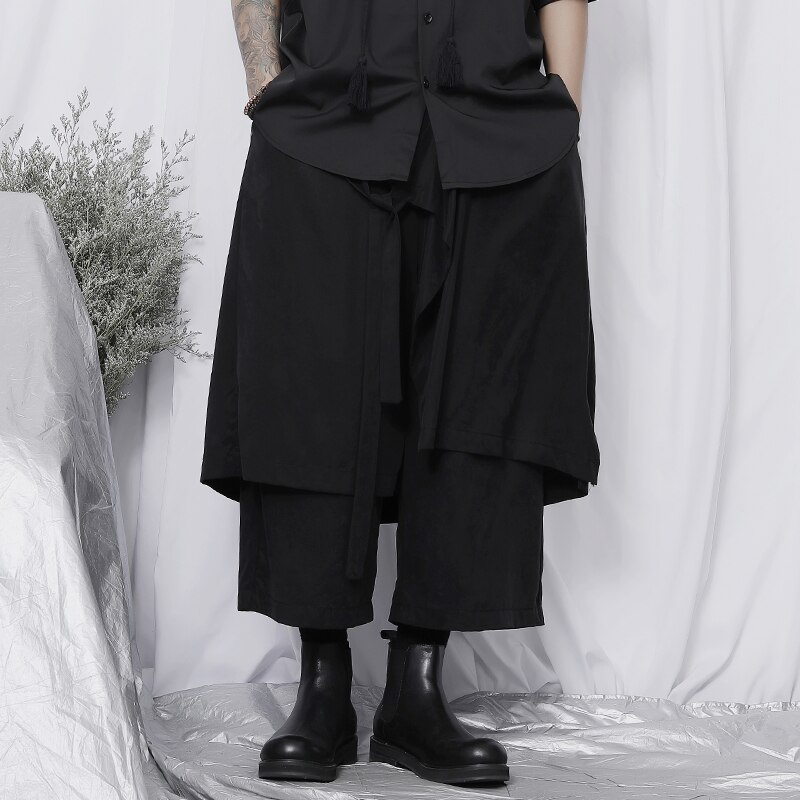 Original casual pants men's culottes loose wide-leg pants Yamamoto wind niche multi-level men's nine-point pants: M