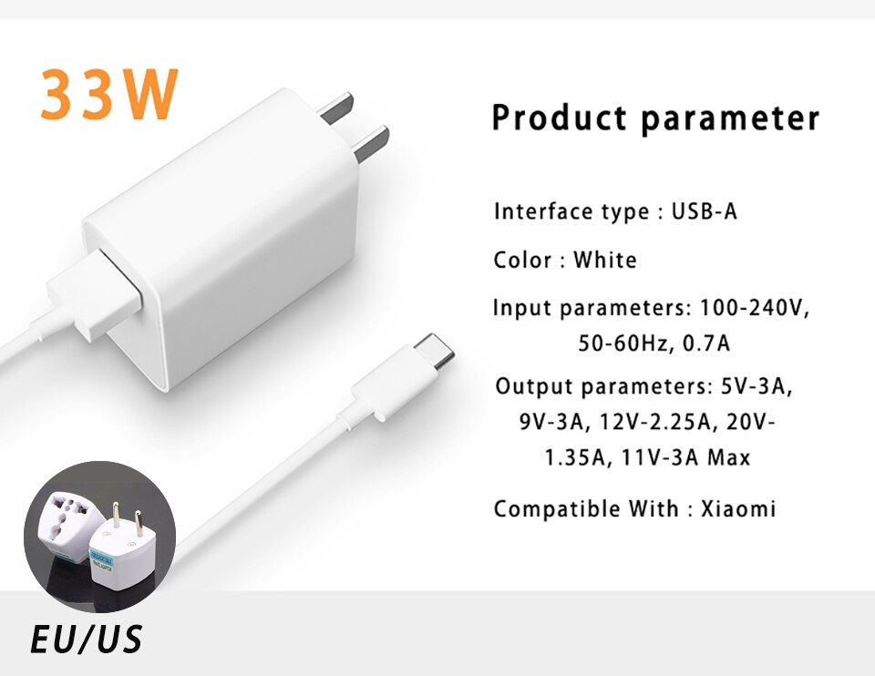 33w Turbo Ladegerät Für Xiaomi Pad 5 Redmi Hinweis 10 EU QC 3,0 Schnelle Lade Telefon Ladegerät Kabel Für poco X3 NFC M2 Pro Mi 10T 5G 11X