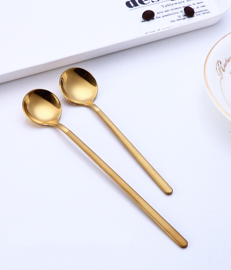 2pcs set, colorful stainless steel round spoon, kids serving spoon set, table spoon, salad servers, buffet serving set, dinner