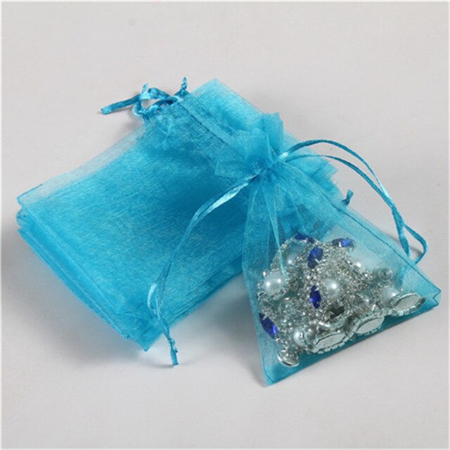 50 sztuk (13x18cm)Organza opakowanie na biżuterię upominek cukierki wesele Goodie pakowanie sprzyja ciasto słodycze woreczki torby obecne: Niebo niebieski