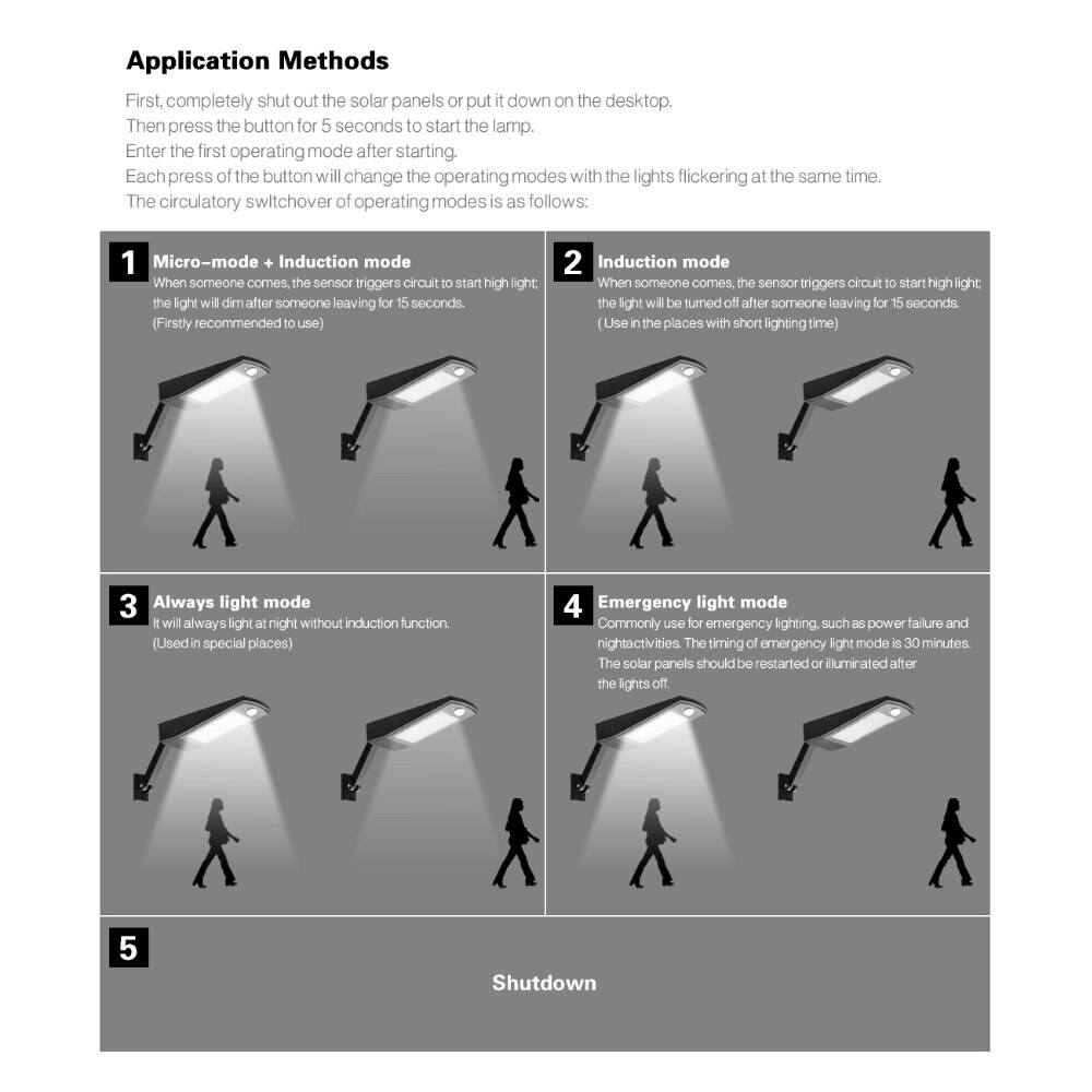 Outdoor Waterproof 48 LEDs PIR Motion Sensor Solar Powered Street light LED Pole Wall Path Light 4Mode 900LM 4500mAh Night light