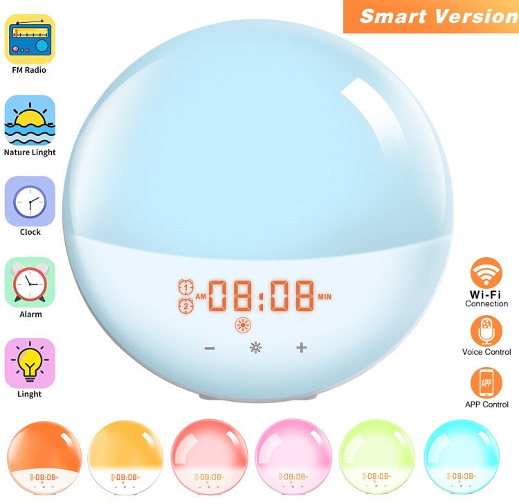 WiFi Smart Wake Up Light Workday Clock Sunrise/Sunset Simulation 2 Alarms Works with Alexa Google Home Tuya app Remote Control: WIFI-APP  version