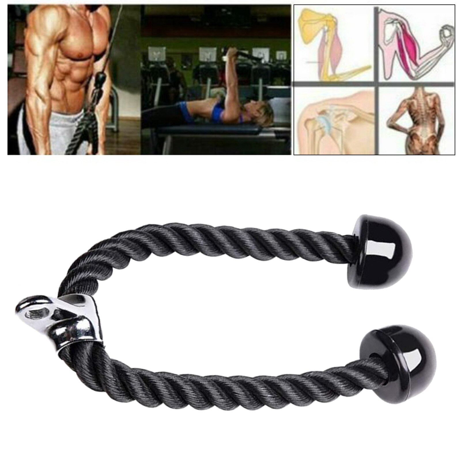 Tricep Rope Training LAT Pull Down Abdominal Muscle Crunches Attachment Handle