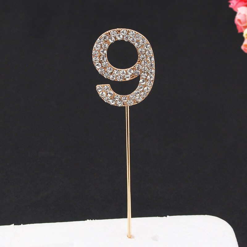 Glitter Alloy Rhinestone Number Cake Toppers Baby Shower Birthday Decoration Wedding Gold Silver Digital Cakes Dessert Decor: Gold-9